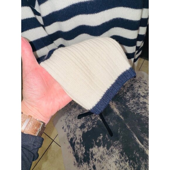 New Joie Women Navy White Striped Turtleneck Sweater 100% Cashmere L Sustainable - Picture 11 of 11